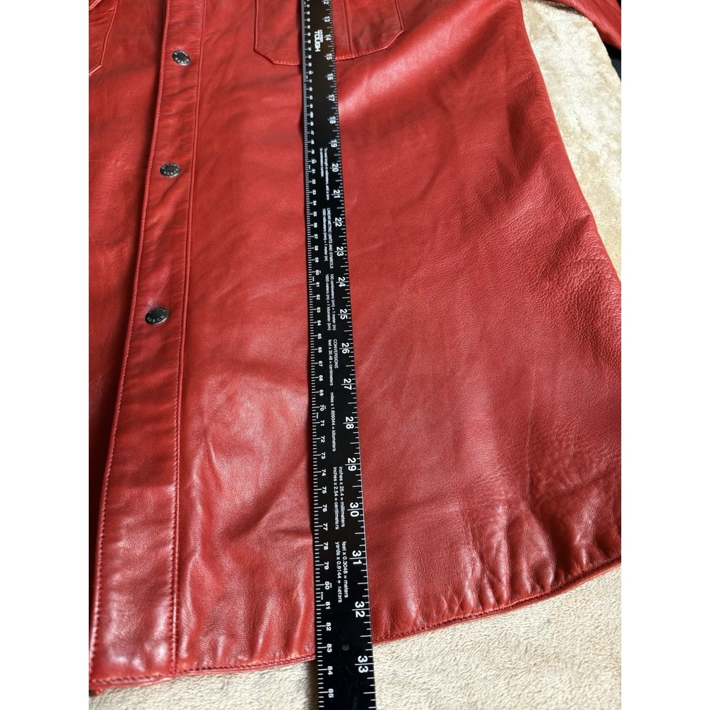 David Hayes Red Leather Shirt Jacket Snap Front Chest Pockets Mens XL - Picture 9 of 16